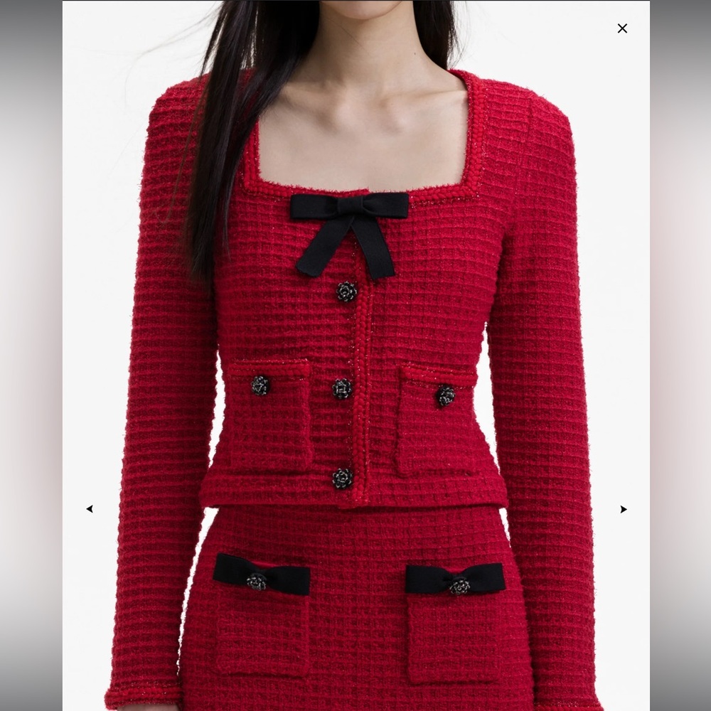 Self-Portrait RED KNIT BOW TOP - S